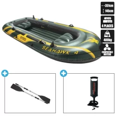 BATEAU GONFLABLE INTEX SEAHAWK 4 + 2 RAMES + GONFLEUR -Kayak Soldes bateau gonflable intex seahawk 4 2 rames gonfleur 1